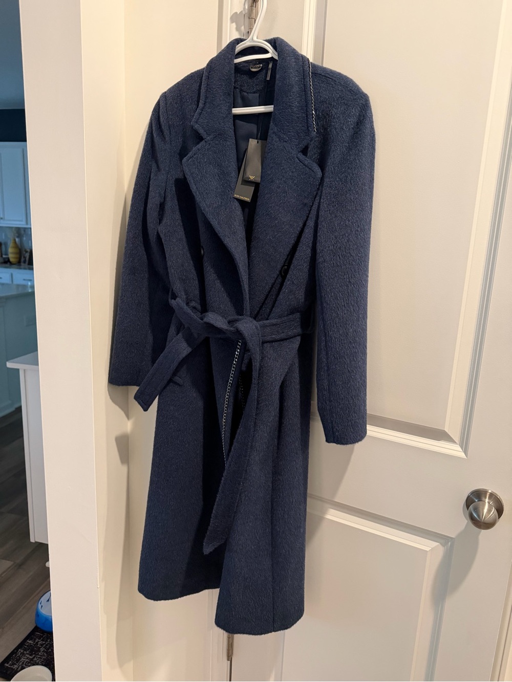 Kobi Halperin Wool-Blend Navy Wrap Coat with Tie Belt